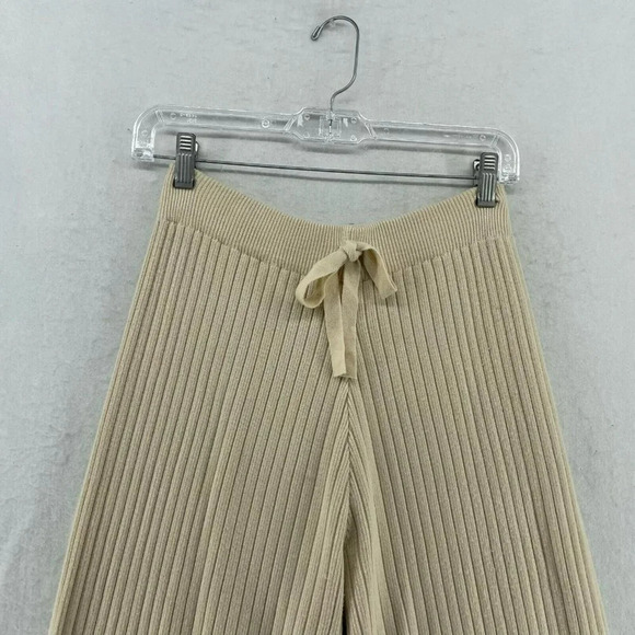 J.ING Wide Leg Pants Womens Sz XS-S Cream Ribbed Loose High Rise Stretch Knitted - Picture 6 of 11